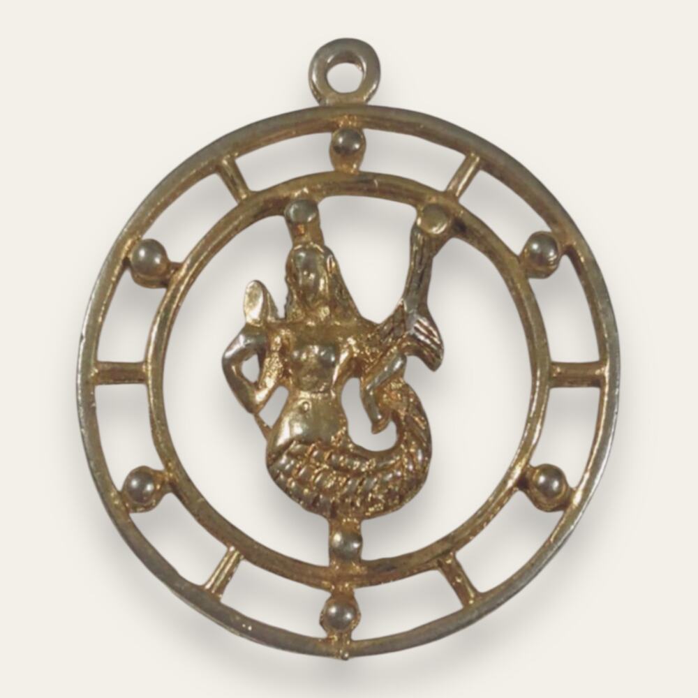 Vintage Celebrity NY New York Gold Tone Mermaid Pendant for Necklace Avant Garde